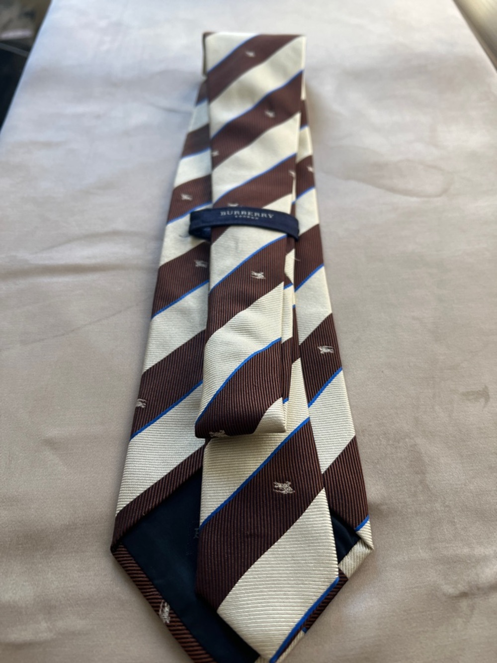 Vintage Burberry Brown, Ivory and Blue Striped Classic Silk Tie Made in Italy - Picture 3 of 17